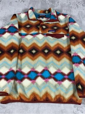 Patagonia Woman’s XS  Snap T Pullover  - Brown, Blue & Cream Aztec Southwest